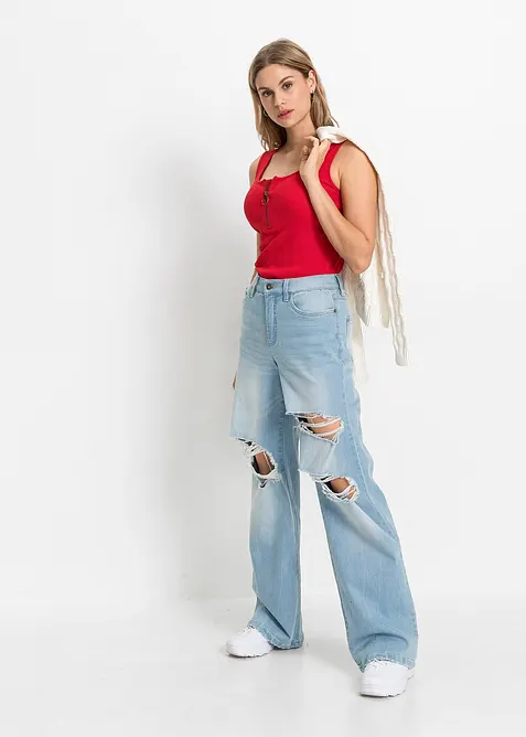 Ribbstickat linne av ren bomull, bonprix