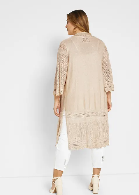 Lång hålmönstrad cardigan, bonprix