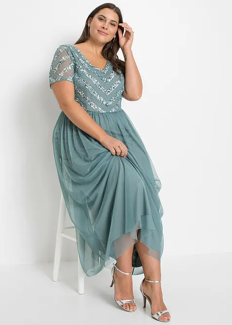 Maxiklänning med paljettbroderi, bonprix