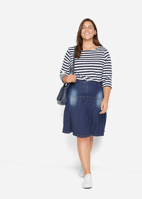 A-linjeformad jeanskjol med stråveck och bekväm midja, bonprix