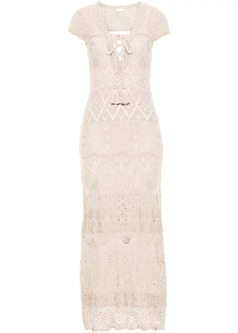 Klänning med stickat hålmönster, bonprix