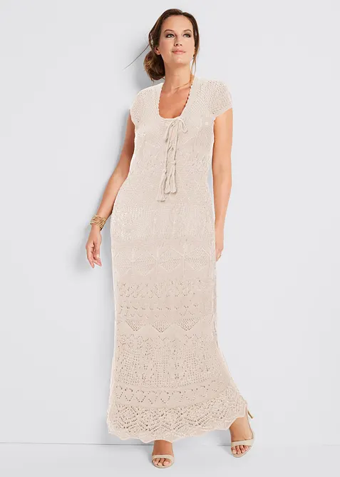 Klänning med stickat hålmönster, bonprix