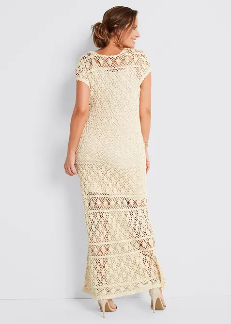 Klänning med stickat hålmönster, bonprix