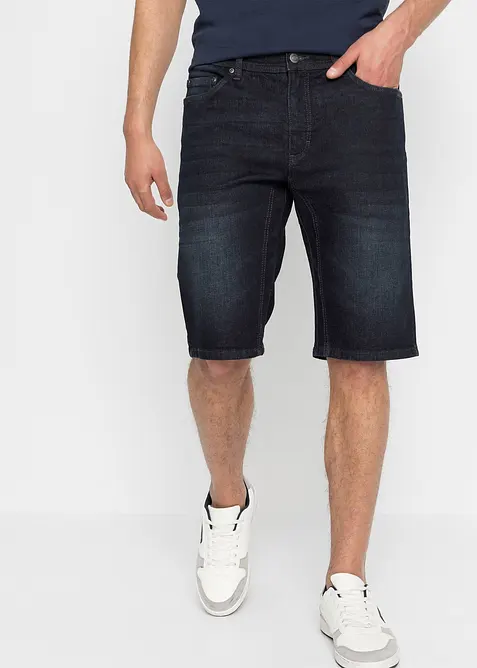 Stretchiga jeansshorts med f&ouml;rst&auml;rkt gren, Regular Fit, bonprix