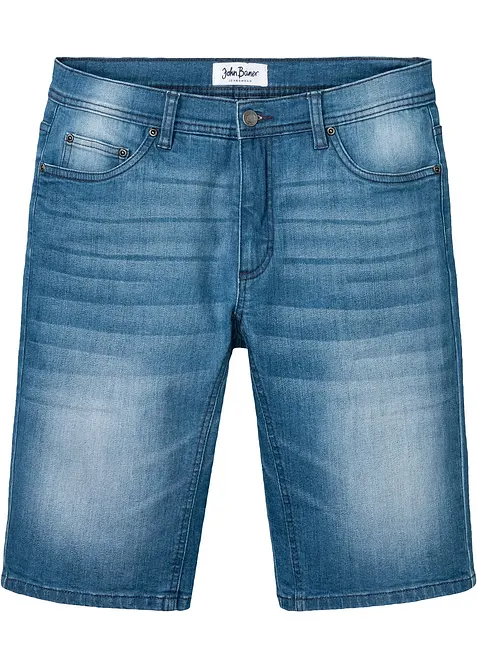 Stretchiga jeansshorts med f&ouml;rst&auml;rkt gren, normal passform, bonprix