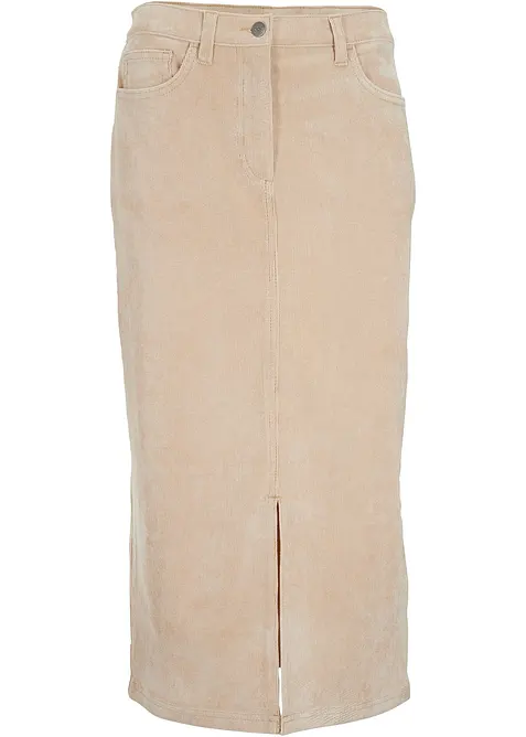 Stretchig mellanlång manchesterkjol, bonprix