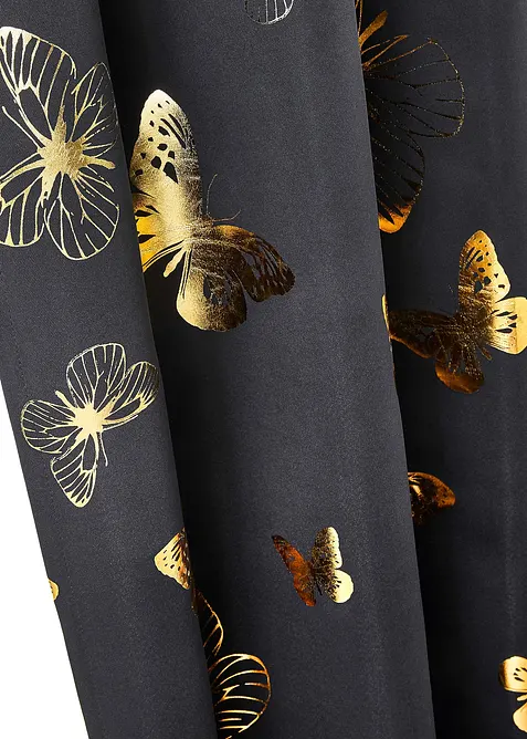 Mörkläggande gardinlängd med glansigt fjärilsmönster (1-pack), bonprix