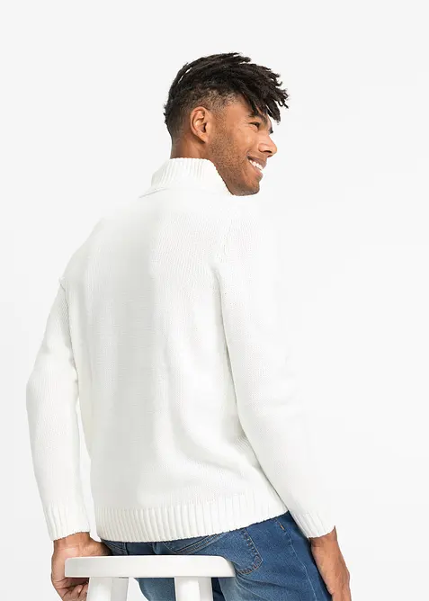 Tröja med krage och dragkedja, stickat flätmönster, bonprix