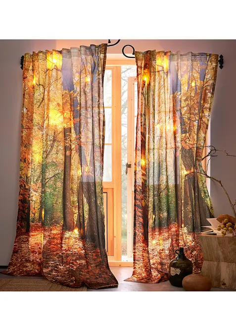 Gardinlängd med höstigt motiv och LED-belysning (1-pack), bonprix