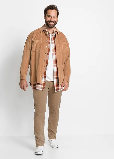 Stretchig manchesterbyxa med bekv&auml;mt snitt, Slim Fit, bonprix