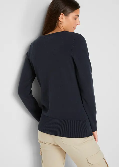 Finstickad cardigan  i basmodell med &aring;tervunnen bomull, bonprix