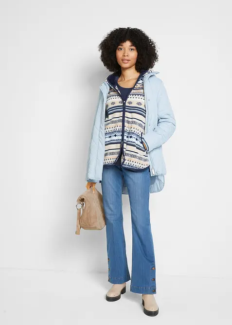 Lusemönstrad fleecejacka med huva, bonprix