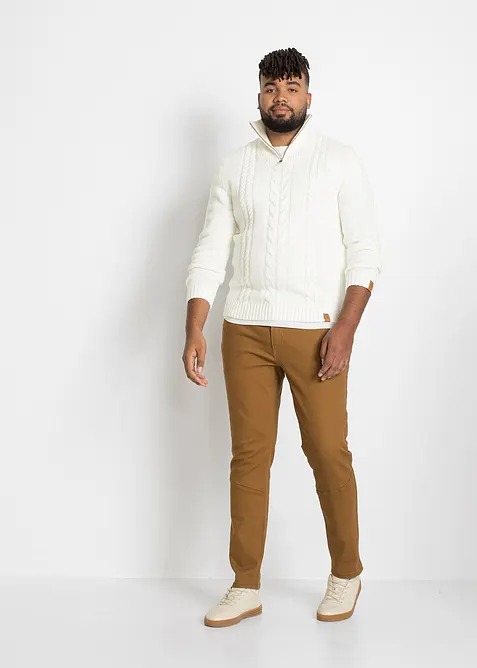 Tröja med krage och dragkedja, stickat flätmönster, bonprix