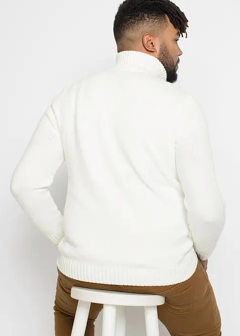 Tröja med krage och dragkedja, stickat flätmönster, bonprix