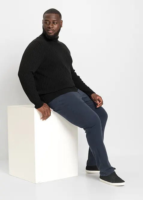 Ribbstickad polotröja med återvunnen bomull, bonprix