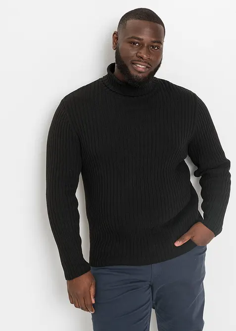 Ribbstickad polotröja med återvunnen bomull, bonprix