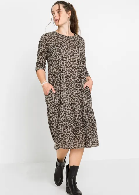 Trikåklänning i midilängd, bonprix