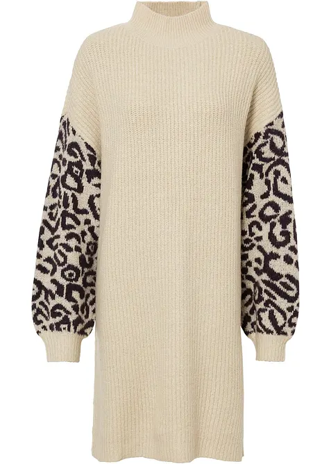 Stickad klänning i oversizemodell med leopardmönster, bonprix