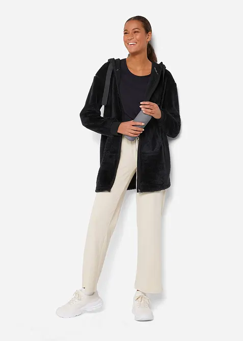 Lång, mysig fleecejacka med huva, bonprix