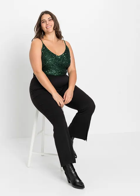 Jerseylinne av mjuk viskosmix, med paljetter och spaghettiaxelband, bonprix