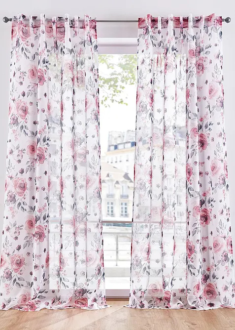Gardin i &aring;tervunnen polyester med blomm&ouml;nster (1-pack), bonprix