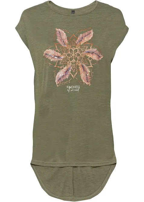 L&aring;ng t-shirt med tryck i mjuk viskosmix, bonprix