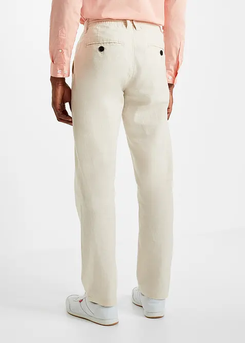 Dra p&aring;-byxa med linne och avslappnad passform, raka ben, bonprix