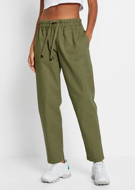 Dra p&aring;-byxa i luftig linneblandning, bonprix