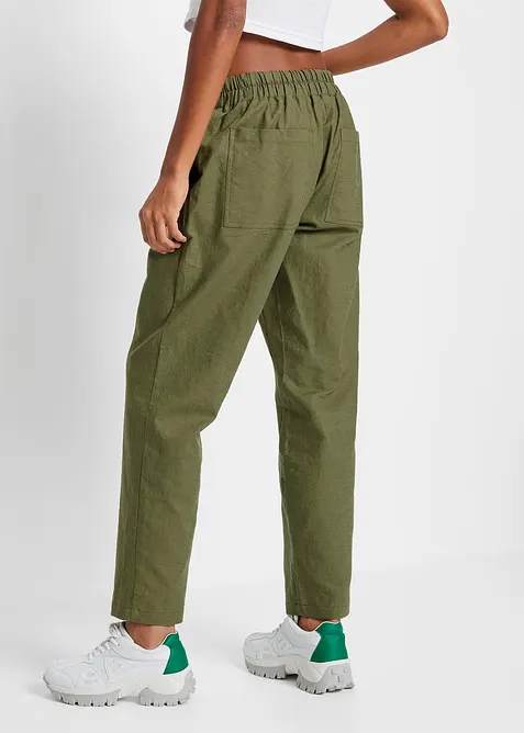 Dra p&aring;-byxa i luftig linneblandning, bonprix