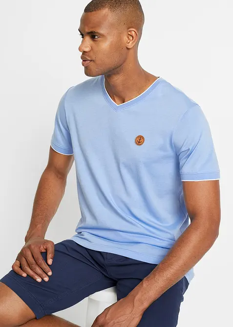 T-shirt med V-ringning med dubbel kant, bonprix