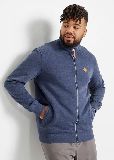 Trikåjacka med ståkrage och detaljer i skinnimitation, bonprix