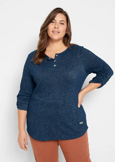 Långärmad topp med bomull och knappslå, bonprix