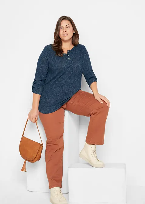 Långärmad topp med bomull och knappslå, bonprix