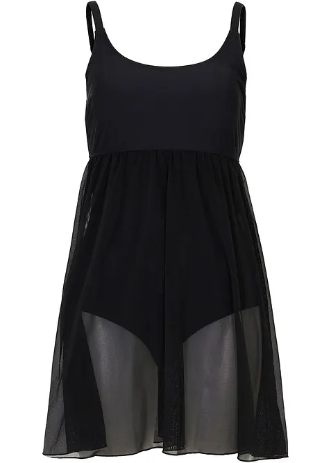 Baddräktsklänning med transparent mesh, bonprix