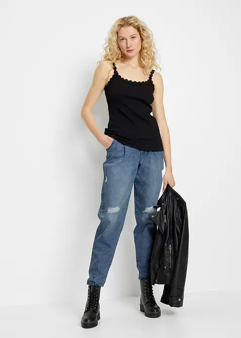 Ribbstickat linne av ren bomull (2-pack), bonprix