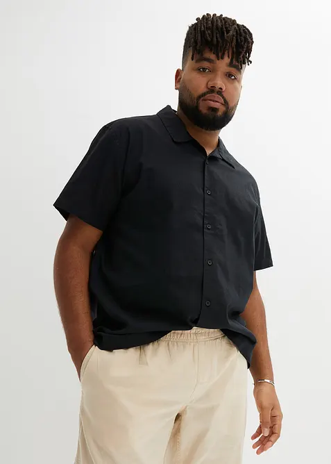 Kortärmad skjorta med lin, Loose Fit, bonprix