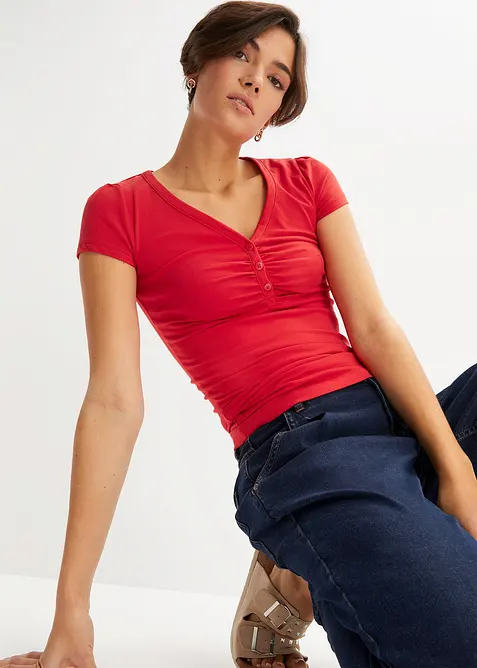 Topp med knappsl&aring; i ekologisk bomull, bonprix