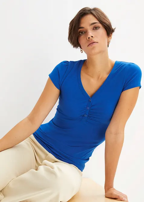 Topp med knappsl&aring; i ekologisk bomull, bonprix