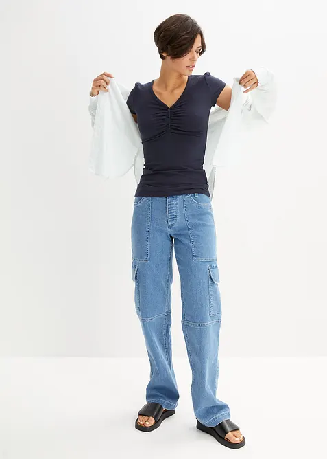 Topp med knappsl&aring; i ekologisk bomull, bonprix