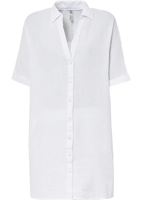 Lång muslinblus i oversizemodell av bomullsmuslin, bonprix