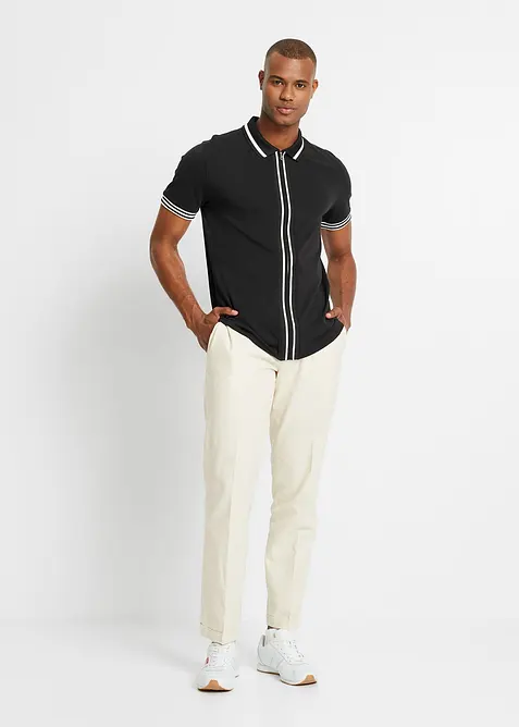 Pikétröja i ren bomull med dragkedja, bonprix