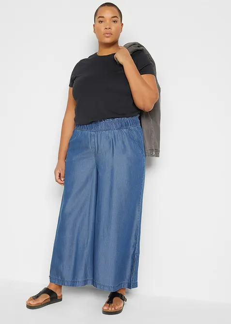 Följsamma palazzojeans med slits i sidan, 7/8-längd, bonprix