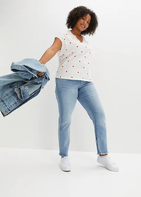 Mönstrad topp av ren bomull, bonprix