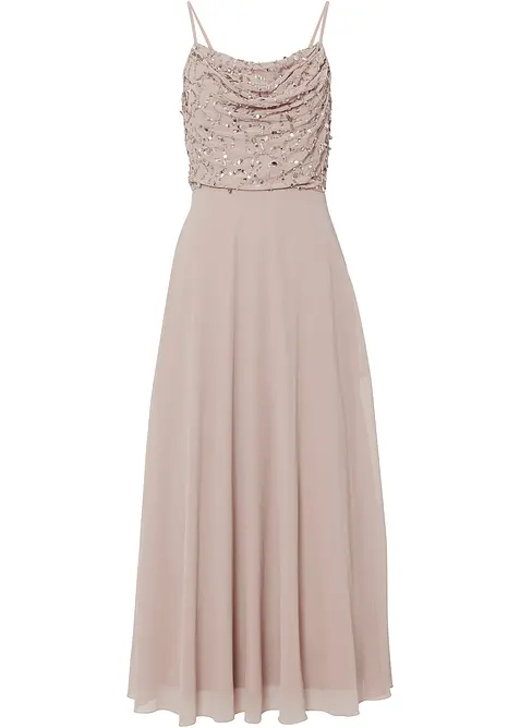 Klänning med smala axelband och paljettapplikation, bonprix