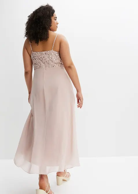 Klänning med smala axelband och paljettapplikation, bonprix