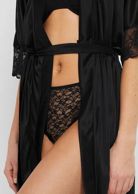 Maxitrosa med återvunnen spets och högt skurna benöppningar (3-pack), bonprix