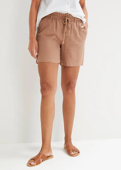 Shorts med paperbagmidja och linne, bonprix