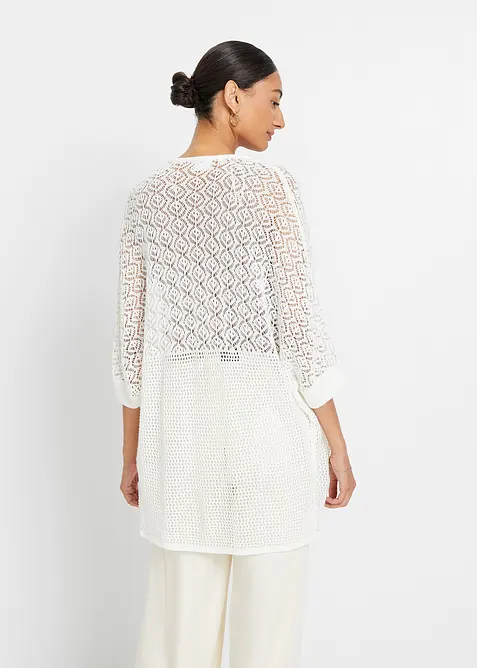Lång cardigan med hålmönster, bonprix