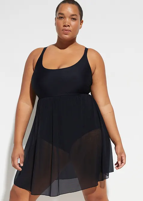 Baddräktsklänning med transparent mesh, bonprix