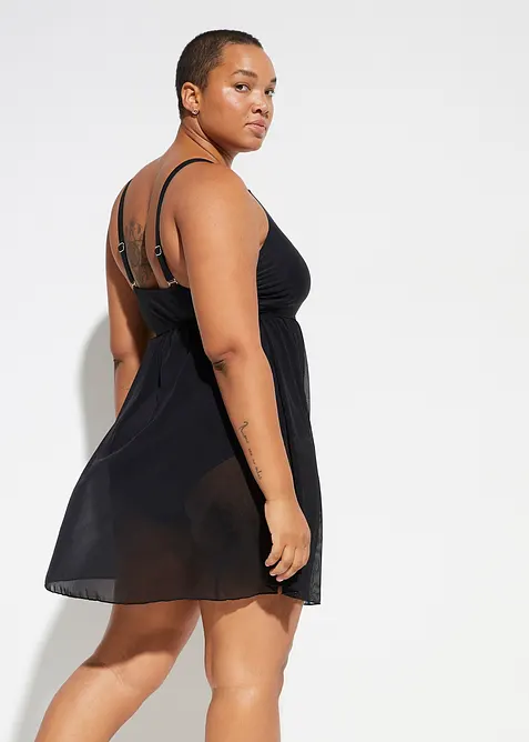 Baddräktsklänning med transparent mesh, bonprix